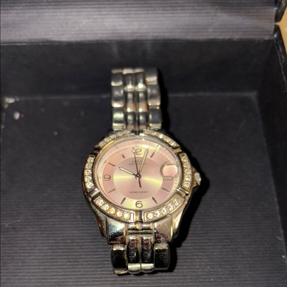Guess Silver and Pink Crystal-Embellished Watch. THIS IS FOR SALE!!